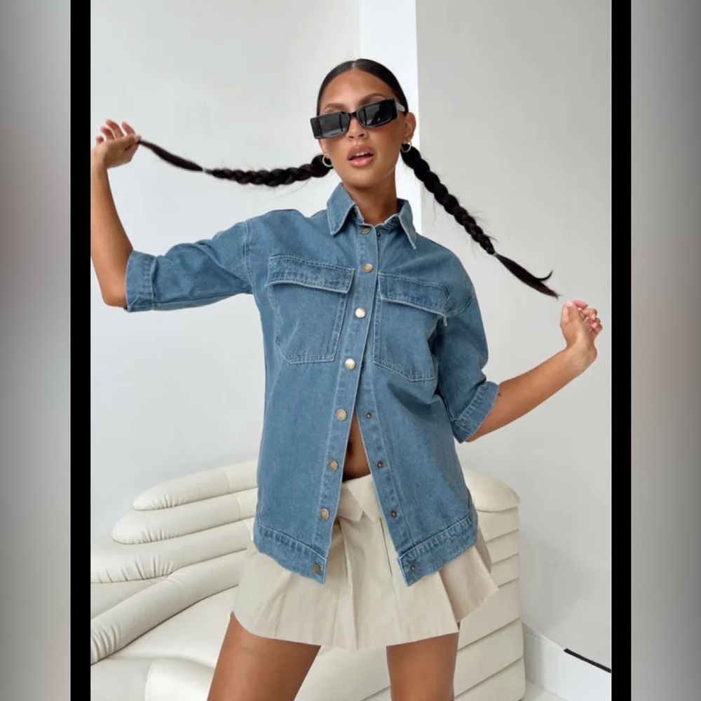 Princess Polly Light Wash Denim Shirt Jacket